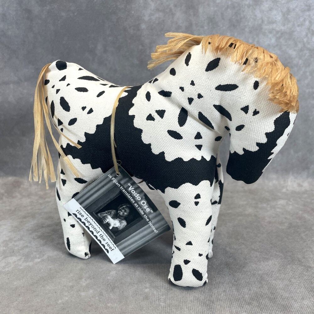 Fiji Rise Beyond The Reef White Black Handmade 7"x8" Collectible Toy Horse Plush